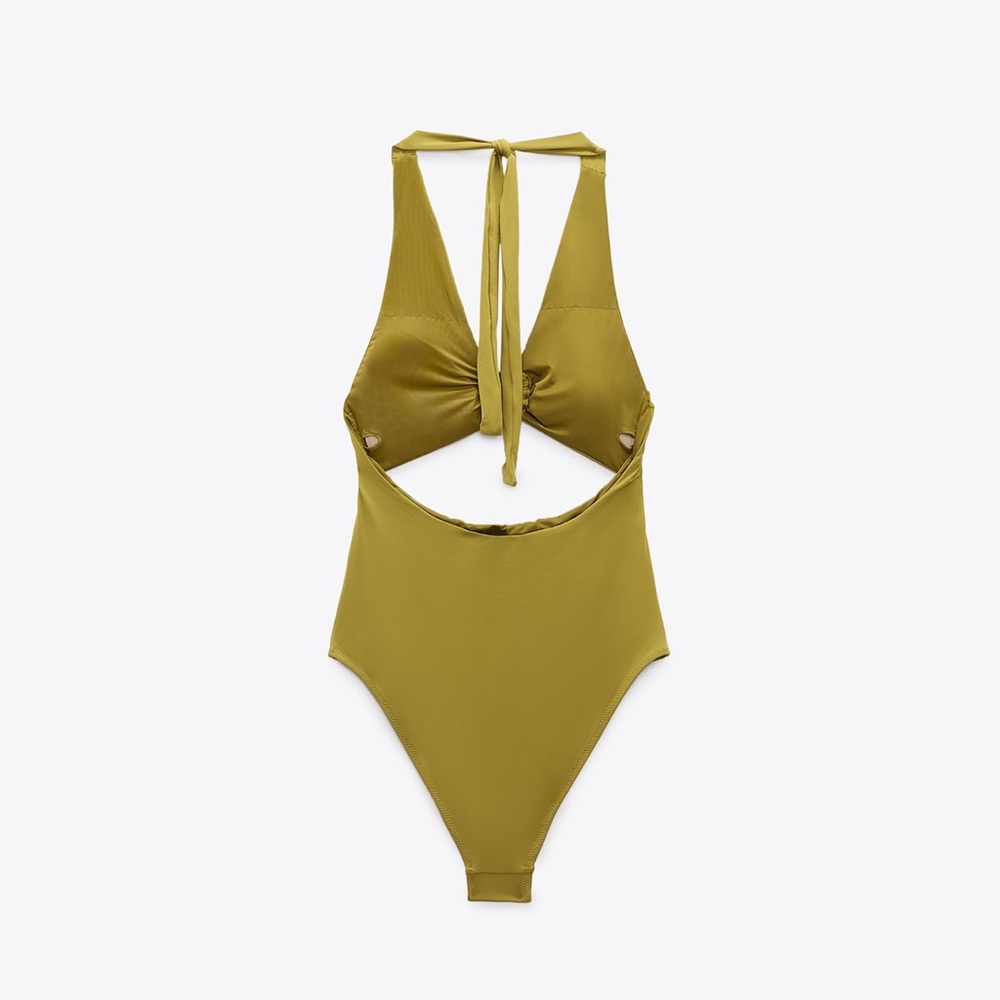 Zara Olive Green One-Piece Cutout Swimsuit size small - Picture 4 of 5